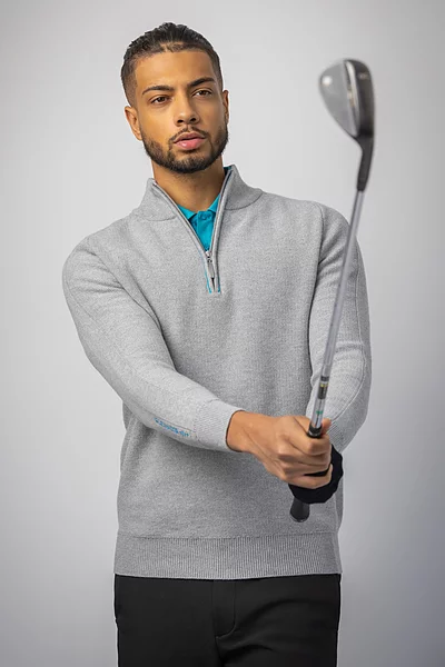 Mens Quarter Zip Textured Raglan Sleeve Touch of Cashmere Golf Sweater