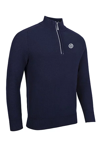 THE OPEN Mens Quarter Zip Textured Raglan Sleeve Touch of Cashmere Golf Sweater