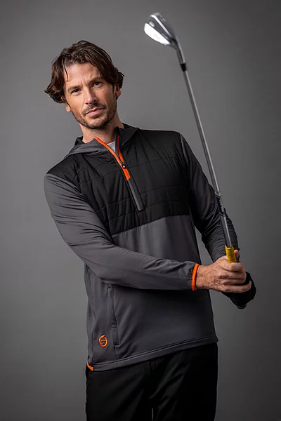 Mens Zip Front Colour Block Showerproof Hybrid Padded Golf Hoodie