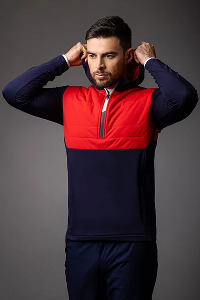 Mens Zip Front Colour Block Showerproof Hybrid Padded Golf Hoodie