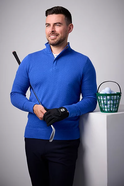 Mens Quarter Zip Diamond Knit Cotton Lightweight Golf Sweater