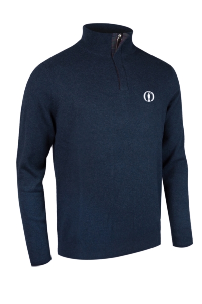 The Open Mens Quarter Zip Tartan Placket Touch of Cashmere Lightweight Golf Sweater