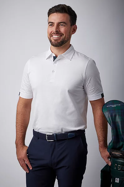 Mens Tartan Trim Mercerised Cotton Golf Polo Shirt
