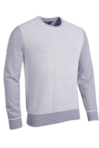 Mens Crew Neck Two Tone Textured Midweight Merino Golf Sweater