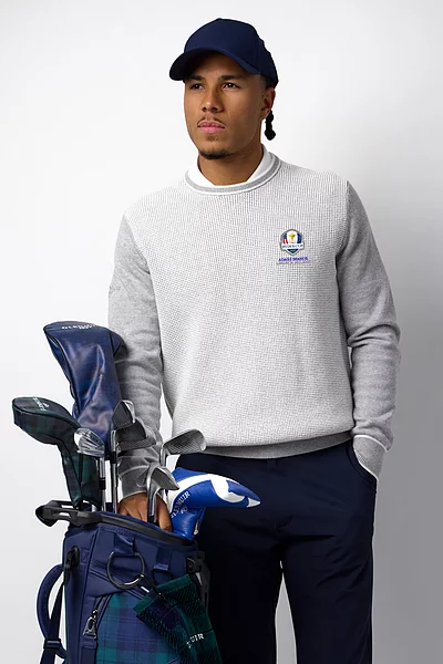 Official Ryder Cup 2027 Mens Crew Neck Two Tone Textured Midweight Merino Golf Sweater