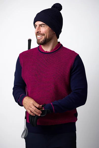 Mens Crew Neck Two Tone Textured Midweight Merino Golf Sweater