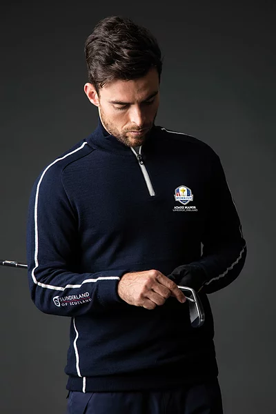 Official Ryder Cup 2027 Mens Quarter Zip Raglan Sleeve Water Repellent Lined Merino Heavyweight Golf Sweater