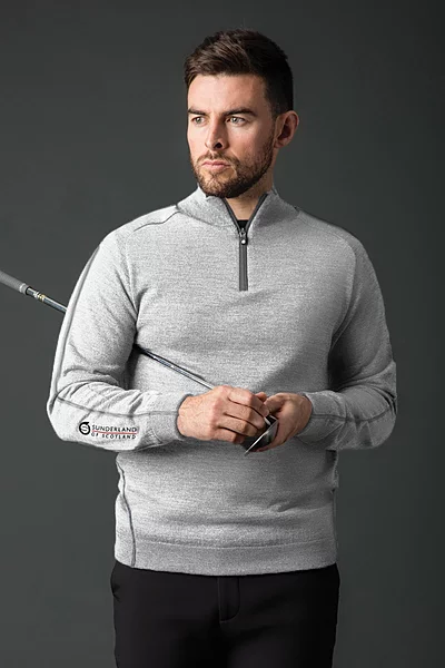 Mens Quarter Zip Raglan Sleeve Water Repellent Lined Merino Heavyweight Golf Sweater