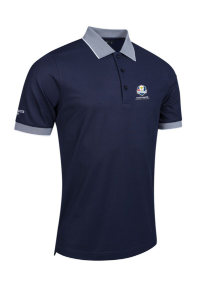 Official Ryder Cup 2027 Mens Micro Stripe Collar Cuff Performance Pique Golf Shirt