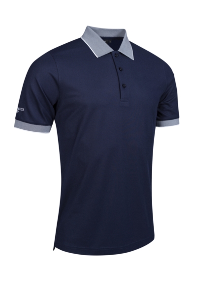Mens Micro Stripe Collar Cuff Performance Pique Golf Shirt