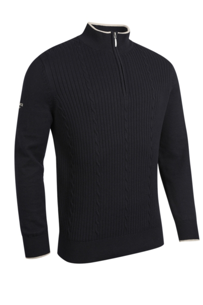 Mens Quarter Zip Cable Rib Midweight Merino Golf Sweater
