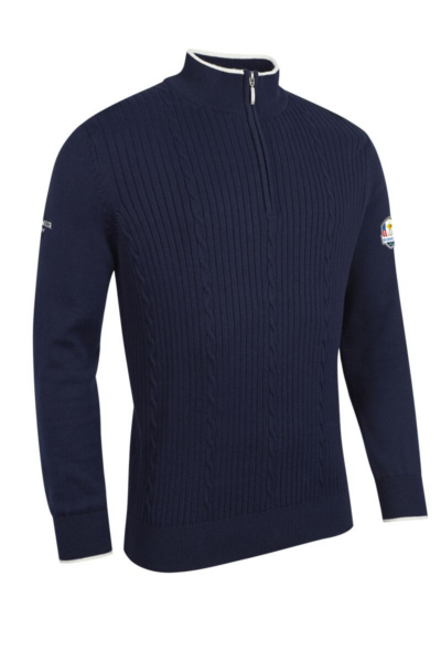 Official Ryder Cup 2027 Mens Quarter Zip Cable Rib Midweight Merino Golf Sweater
