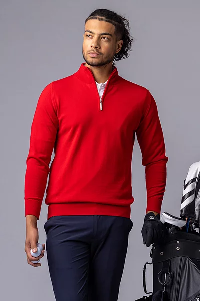 Mens Quarter Zip Lightweight Merino Wool Golf Sweater
