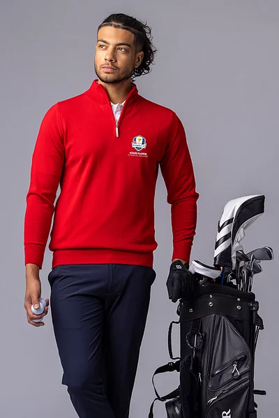 Official Ryder Cup 2027 Mens Quarter Zip Lightweight Merino Wool Sweater