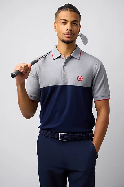 The Open Mens Colour Block Performance Pique Golf Shirt