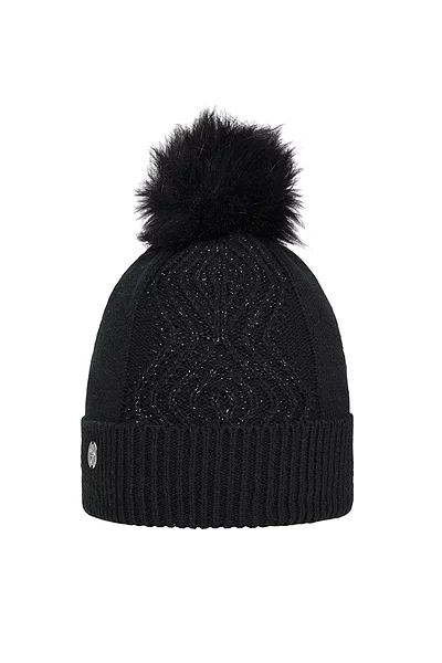 Ladies Faux Fur Cable Lurex Golf Bobble Hat