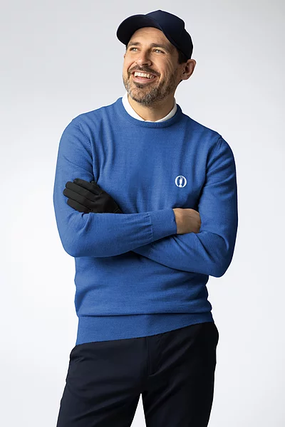 The Open Mens Crew Neck Lightweight Merino Wool Golf Sweater