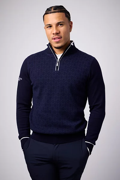 Mens Quarter Zip Geometric Pattern Cotton Lightweight Golf Sweater