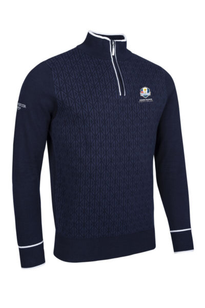 Official Ryder Cup 2027 Mens Quarter Zip Geometric Pattern Cotton Lightweight Golf Sweater
