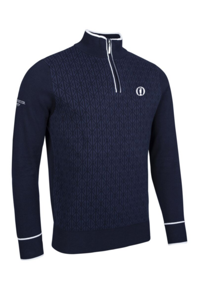 The Open Mens Quarter Zip Geometric Pattern Cotton Lightweight Golf Sweater
