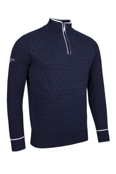 Mens Quarter Zip Geometric Pattern Cotton Lightweight Golf Sweater
