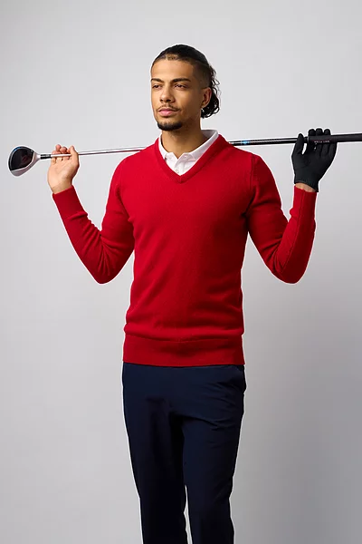 Mens V Neck Lambswool Midweight Golf Sweater