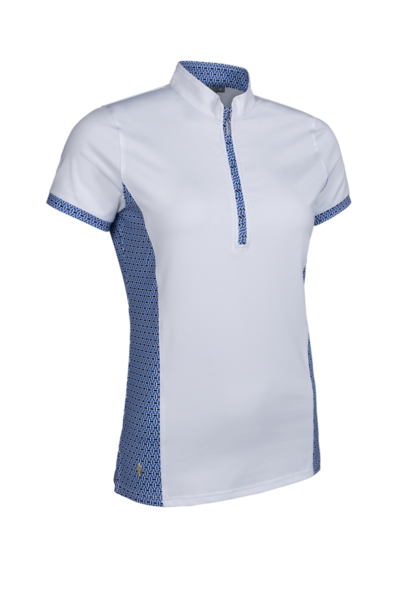 Ladies Stand Up Collar Printed Panel Zip Performance Golf Shirt