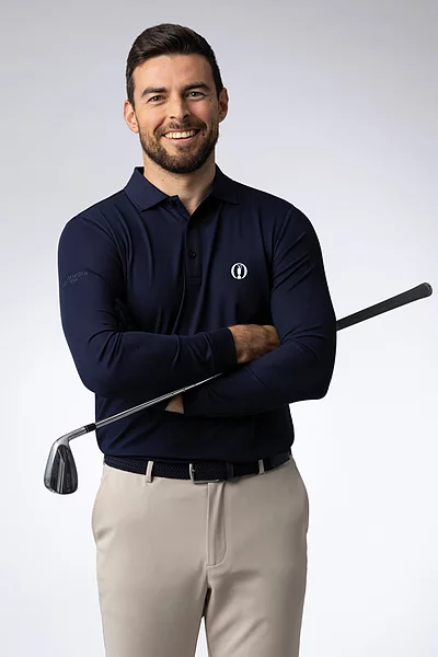 The Open Mens Long Sleeve Performance Pique Golf Polo Shirt