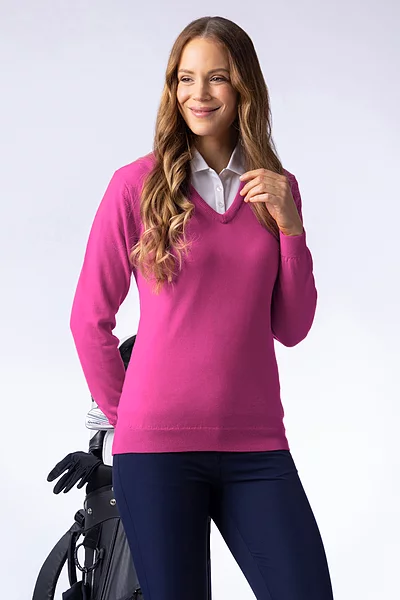 Ladies V Neck Merino Wool Lightweight Golf Sweater