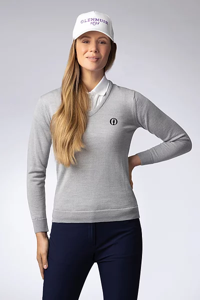 The Open Ladies V Neck Merino Wool Lightweight Golf Sweater