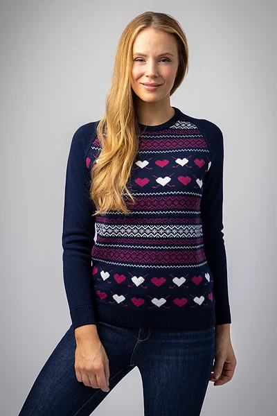 Ladies Fairisle Heart Merino Christmas Golf Sweater