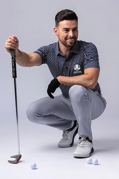 Official Ryder Cup 2027 Mens Pencil Stripe Tailored Collar Performance Golf Shirt