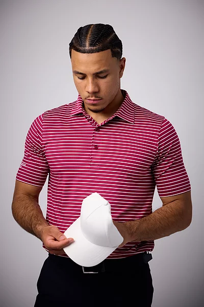 Mens Pencil Stripe Tailored Collar Performance Golf Shirt