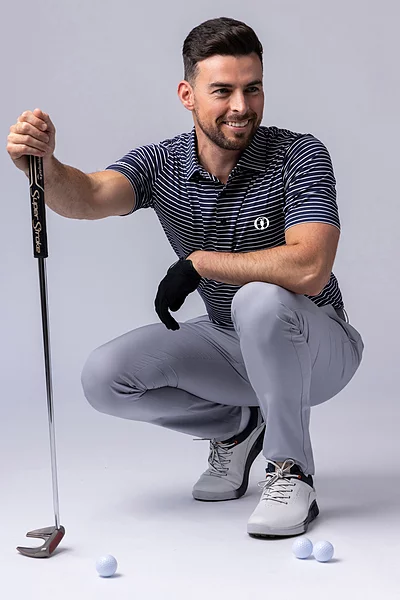 The Open Mens Pencil Stripe Tailored Collar Performance Golf Shirt