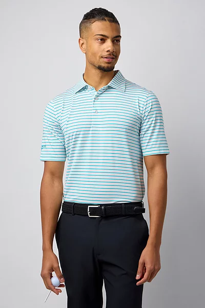 Mens Pencil Stripe Tailored Collar Performance Golf Shirt