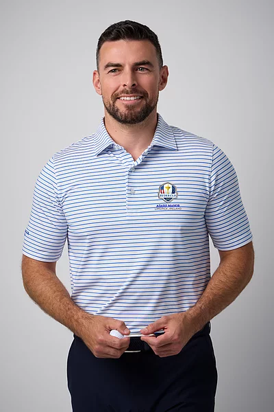 Official Ryder Cup 2027 Mens Pencil Stripe Tailored Collar Performance Golf Shirt