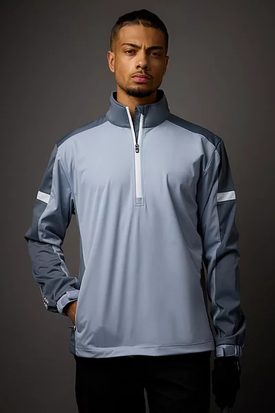 Mens Quarter Zip Contrast Panelled Showerproof Golf Windshirt