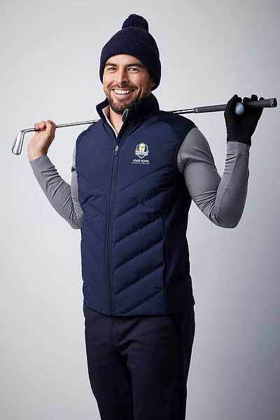 Official Ryder Cup 2027 Mens Full Zip Bonded Chevron Padded Performance Heavyweight Golf Gilet