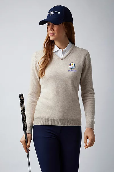Official Ryder Cup 2027 Ladies V Neck Lambswool Midweight Golf Sweater
