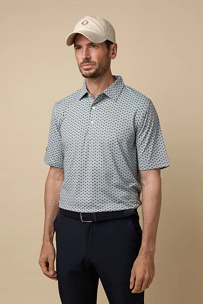 Mens Fan Print Tailored Collar Golf Shirt