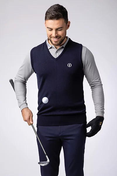 The Open Mens V Neck Lightweight Merino Wool Golf Slipover