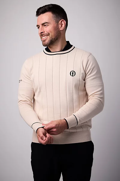 The Open Mens Crew Neck Vertical Stitch Cotton Lightweight Golf Sweater