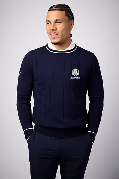 Official Ryder Cup 2027 Mens Crew Neck Vertical Stitch Cotton Lightweight Golf Sweater