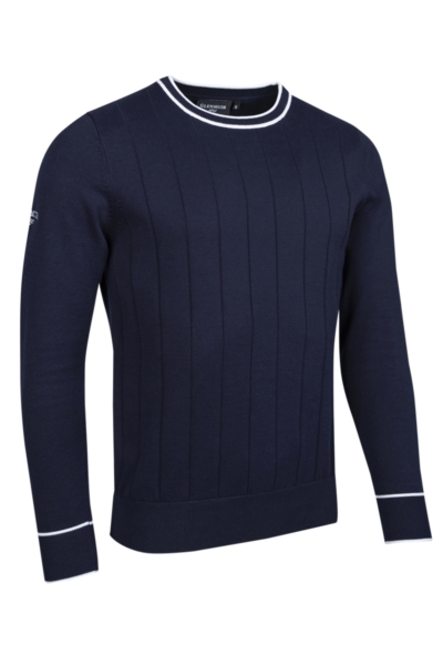 Mens Crew Neck Vertical Stitch Cotton Lightweight Golf Sweater