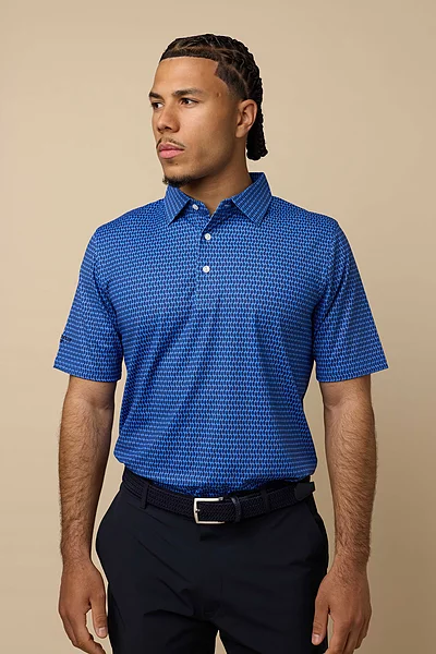 Mens Leaf Print Tailored Collar Golf Shirt