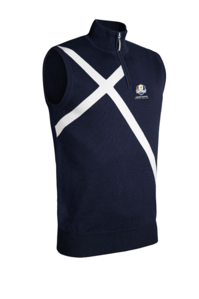 Official Ryder Cup 2027 Mens Quarter Zip Saltire Cross Cotton Lightweight Golf Slipover