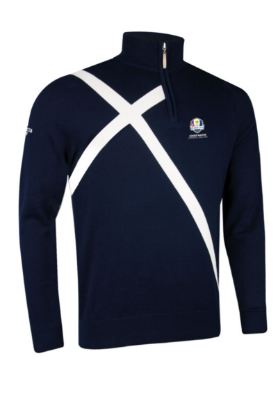 Official Ryder Cup 2027 Mens Quarter Zip Saltire Cross Cotton Lightweight Golf Sweater