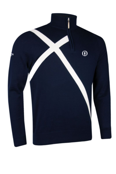 The Open Mens Quarter Zip Saltire Cross Cotton Lightweight Golf Sweater