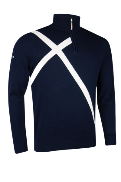 Mens Quarter Zip Saltire Cross Cotton Lightweight Golf Sweater