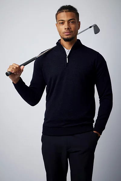 Mens Quarter Zip Water Repellent Lined Merino Heavyweight Golf Sweater